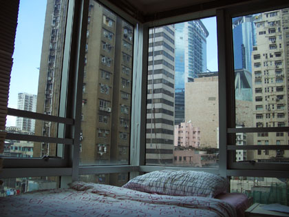 Blick aus dem Hotelzimmer in Mongkok
