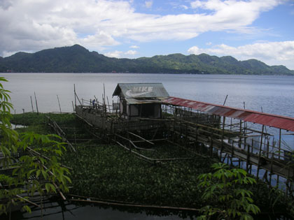 Fischzucht auf einem grossen Kratersee